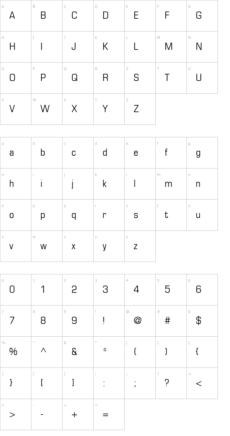 Character Map Palindrome Condensed SSi Condensed Font