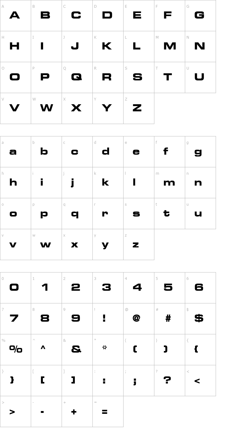 Character Map Palindrome Expanded SSi Bold Expanded Font