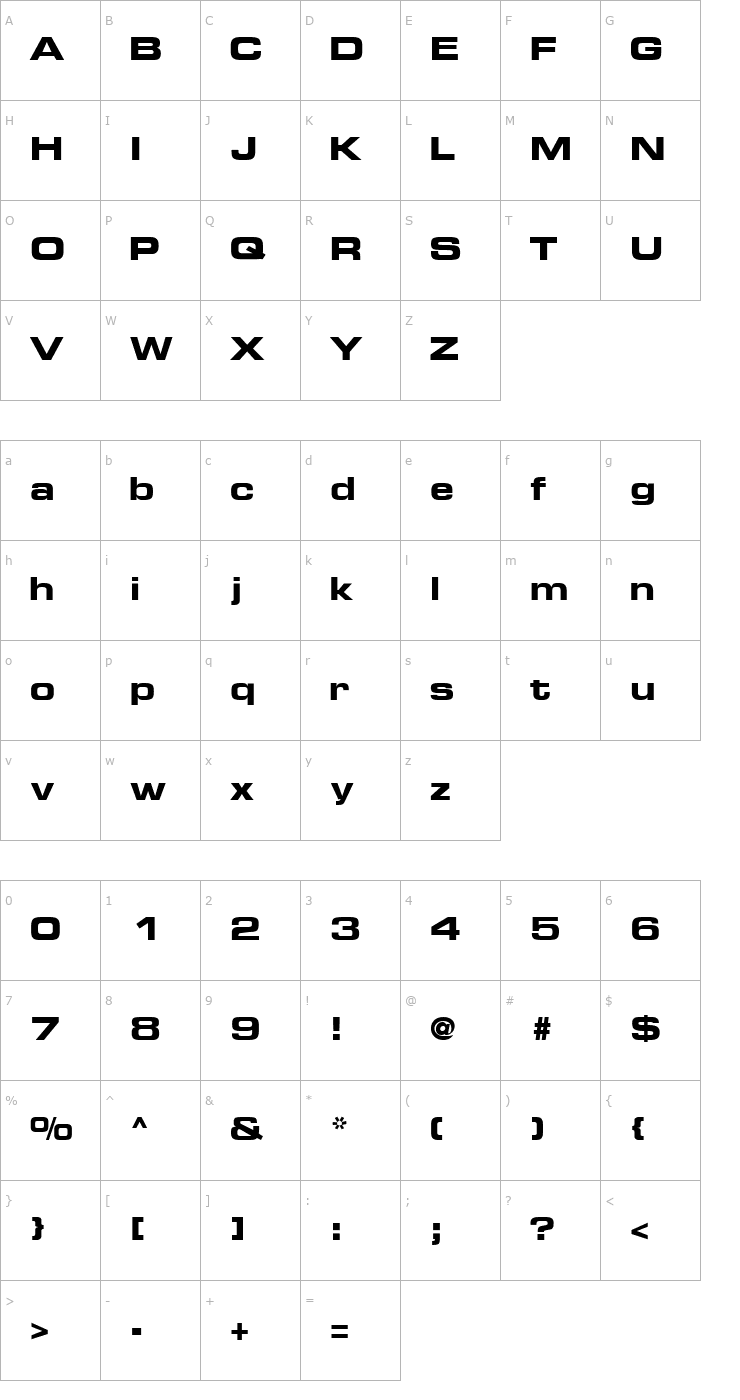 Character Map PalindromeExpandedSSK Bold Font