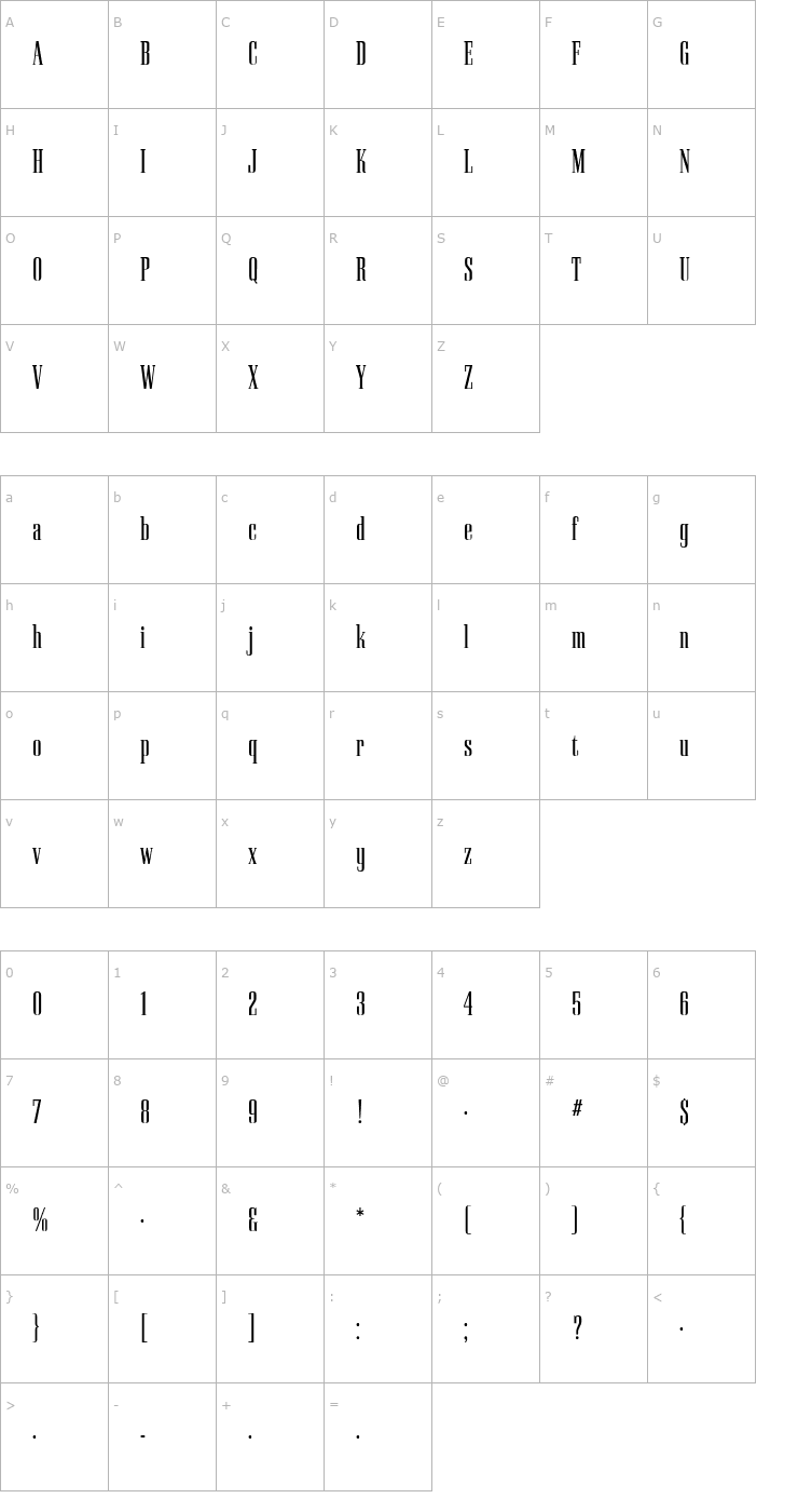 Character Map PallMallLight Font