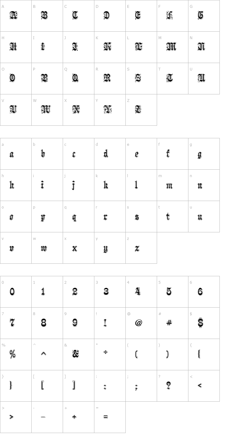 Character Map Pamela Font