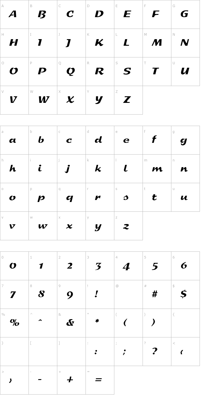 Character Map PamelaBecker Font