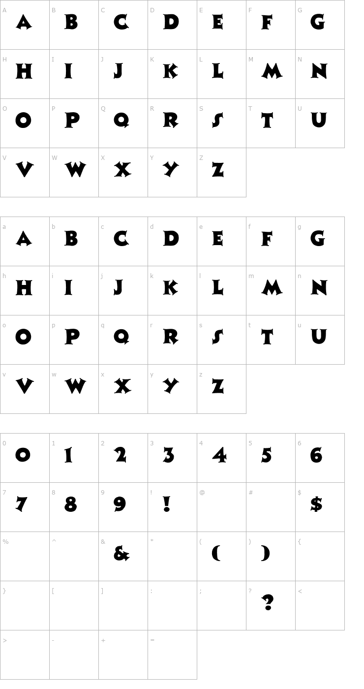 Character Map PamilatCaps-Normal Font