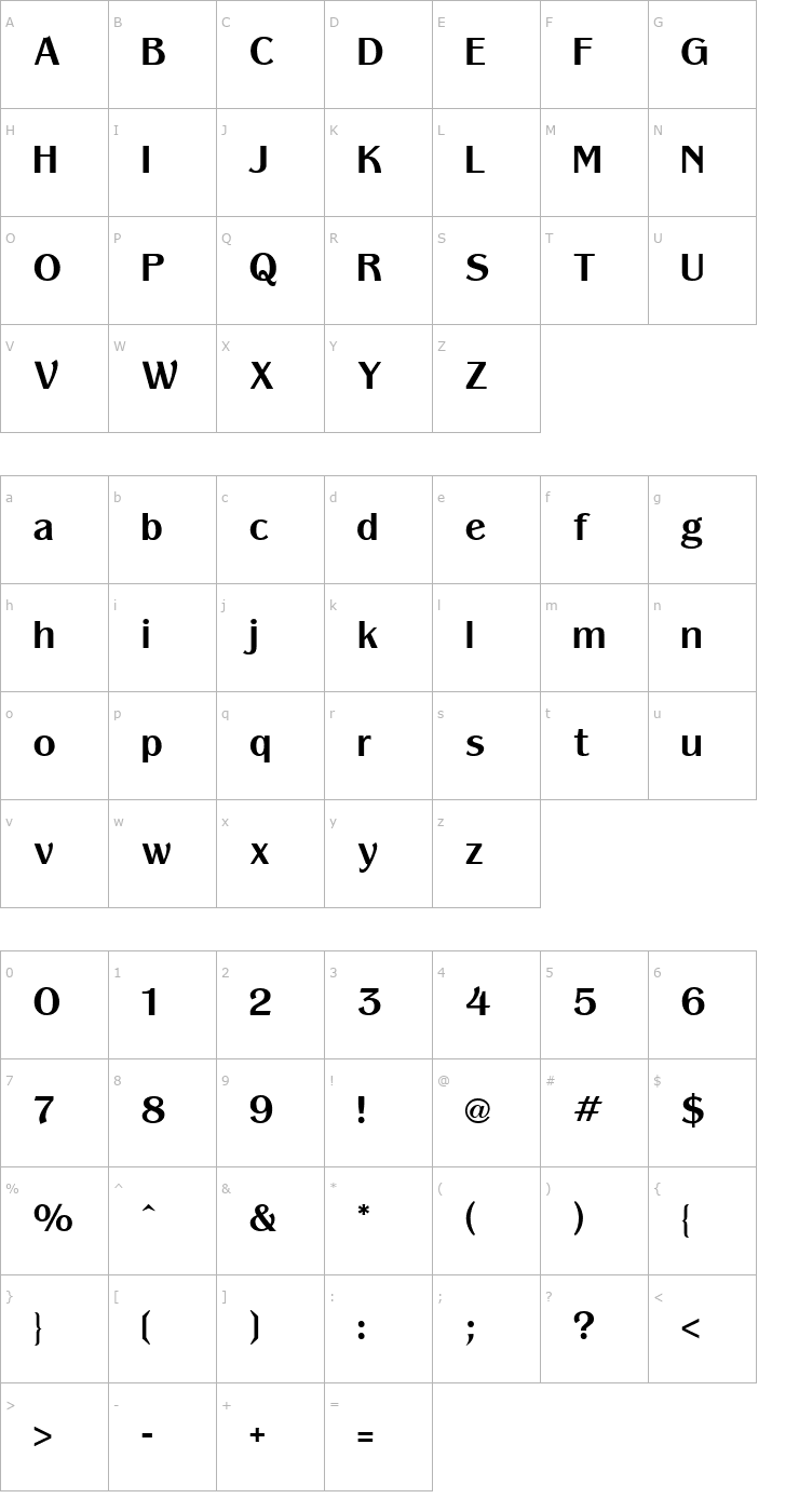 Character Map Panache Bold Font