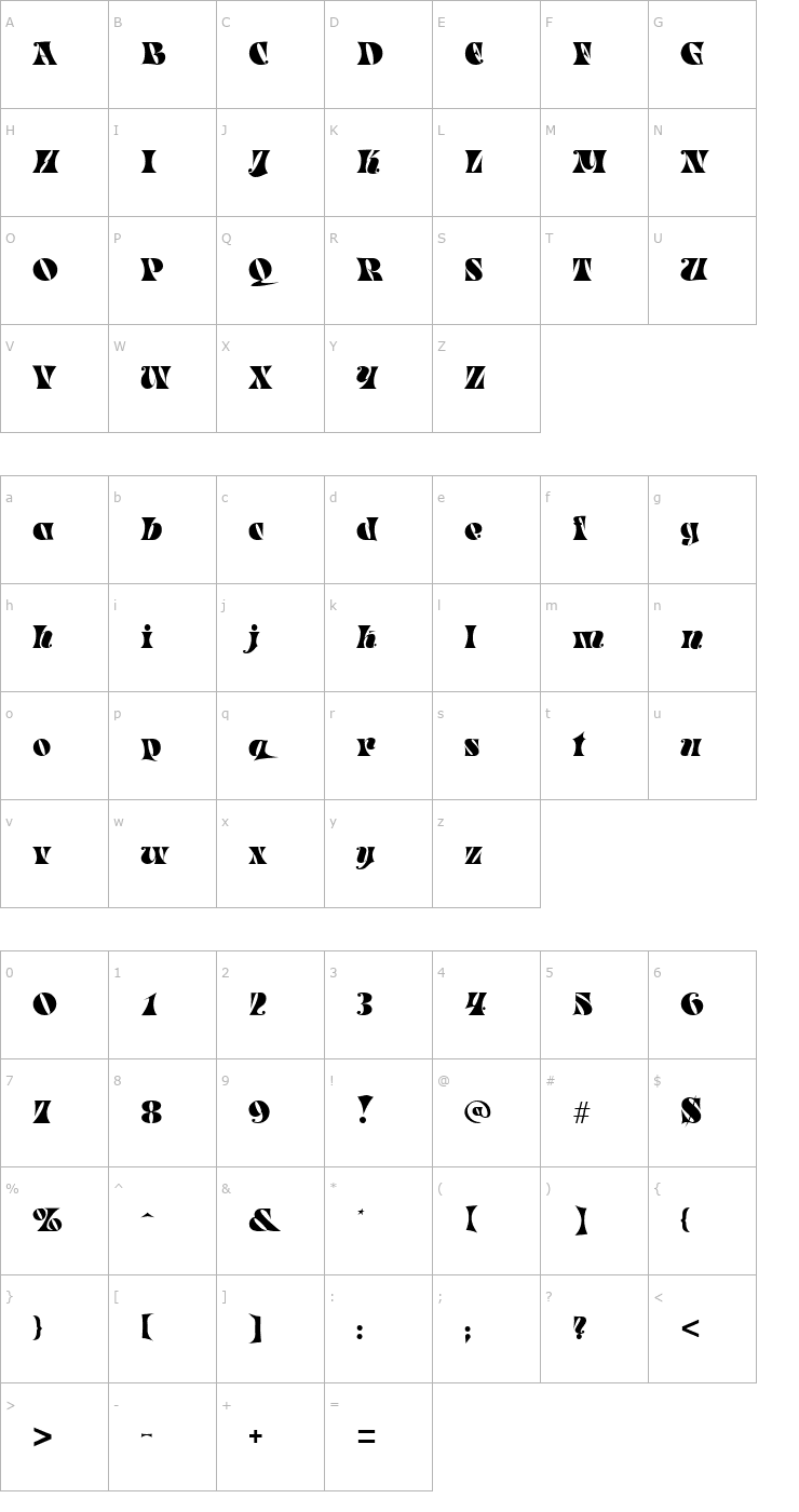 Character Map Parade Regular Font