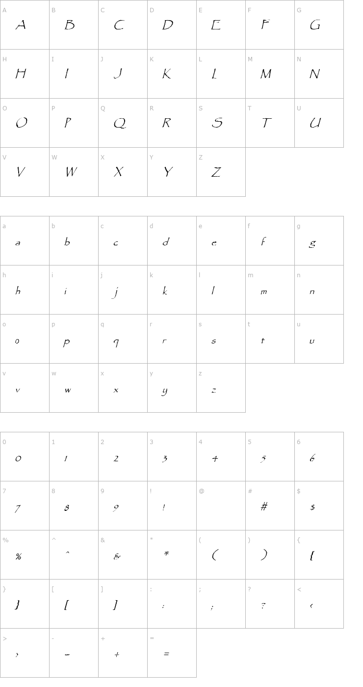Character Map Paradox Italic Font