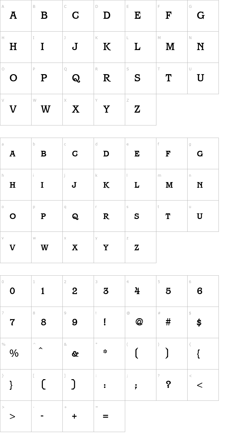 Character Map ParagonSmc-Bold Font
