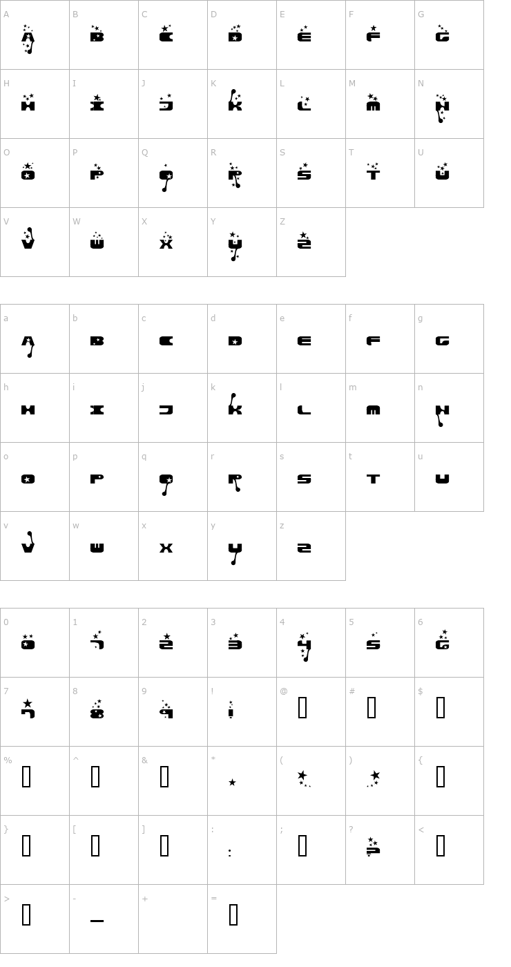 Character Map Parasol Font