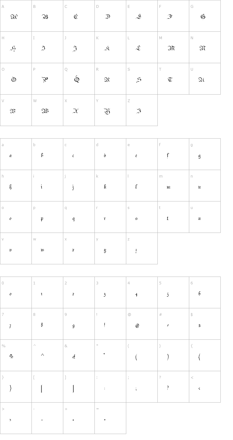 Character Map Parchment Font