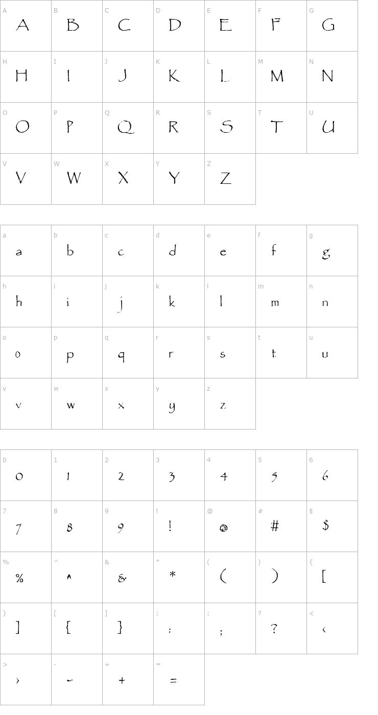 Character Map Parchment Regular Font