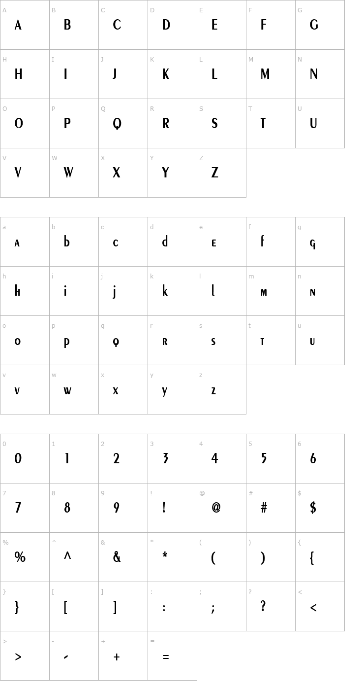Character Map Pare Condensed Bold Font