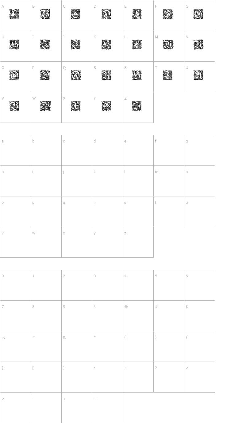Character Map Parigee Initials Grand Font