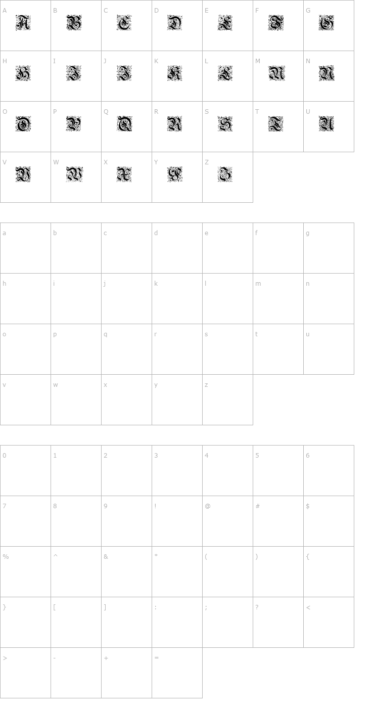 Character Map Parigee Initials Simple Font