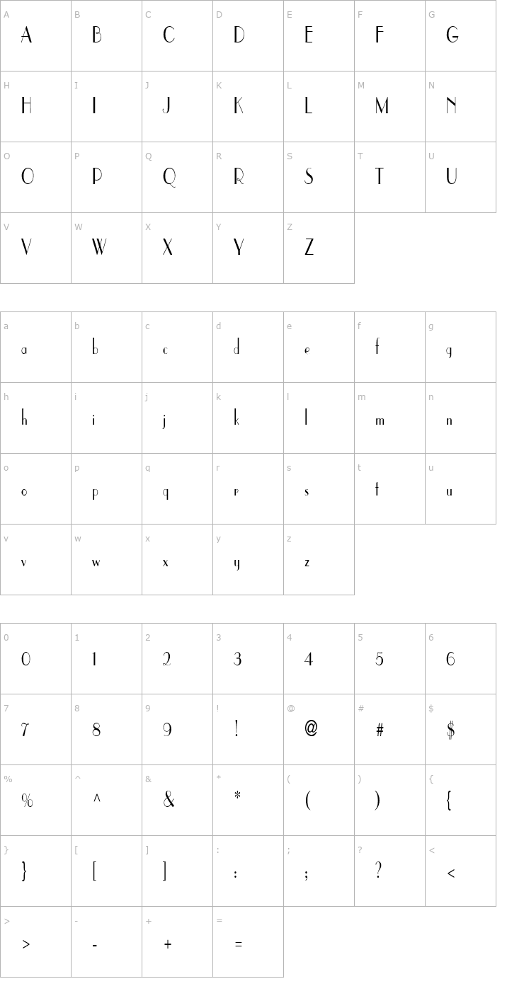 Character Map Paris Condensed Normal Font