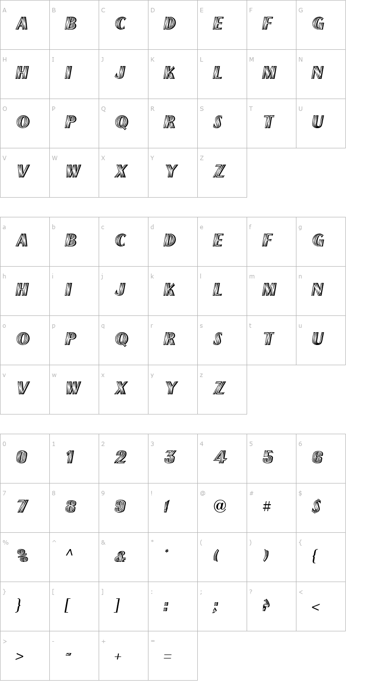 Character Map Paris Flash ICG Font