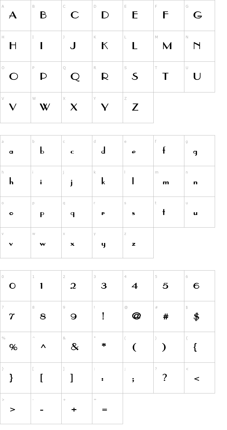 Character Map Paris Wide Bold Font