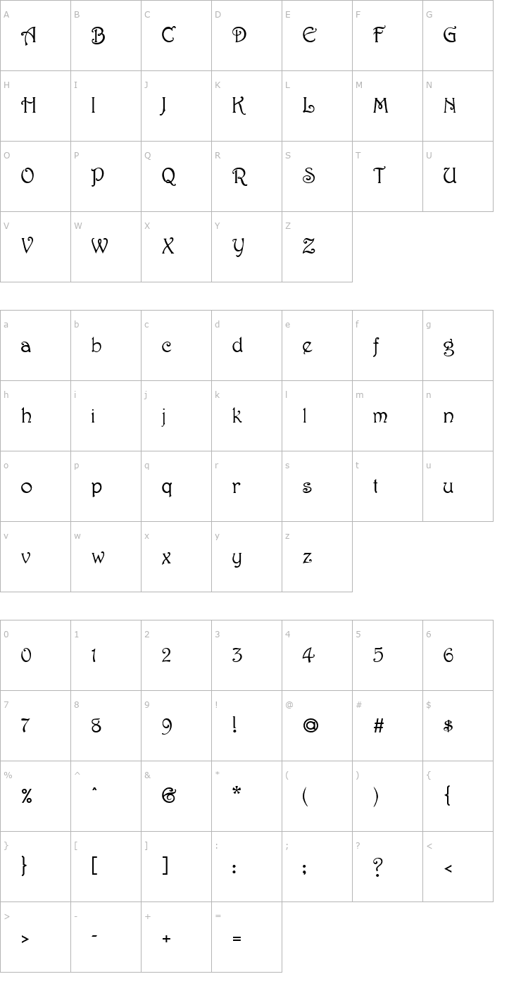 Character Map Parisian Normal Font