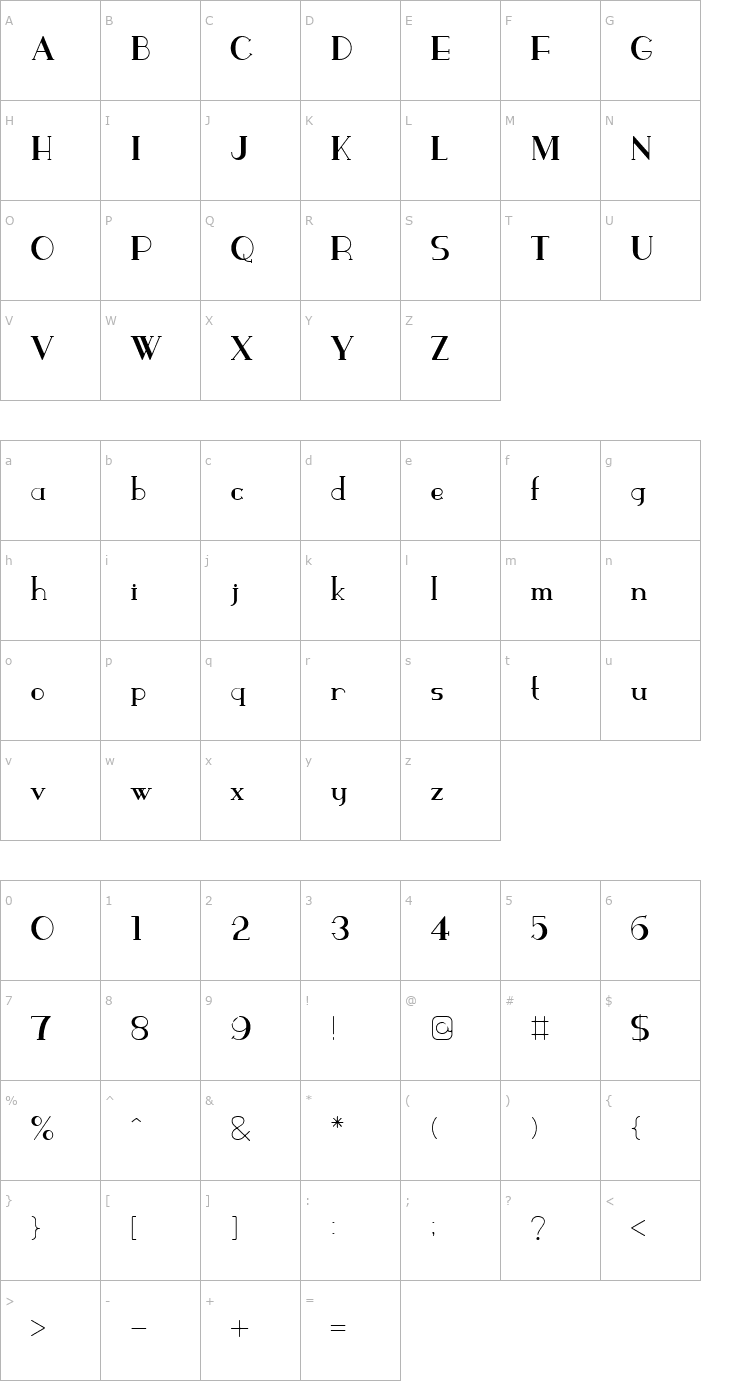 Character Map ParismatchRegular Font