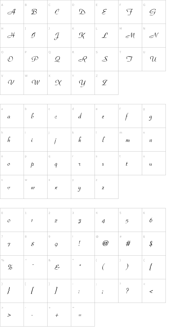 Character Map Park Avenue Regular Font