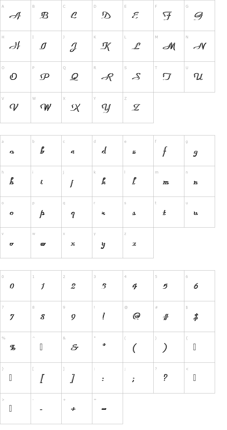 Character Map ParkAveDRe1 Font