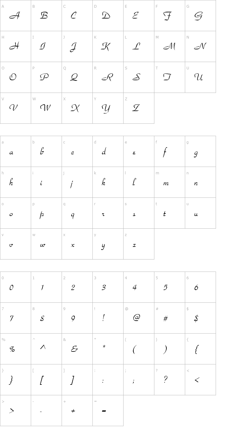 Character Map ParkAvenue Regular Font