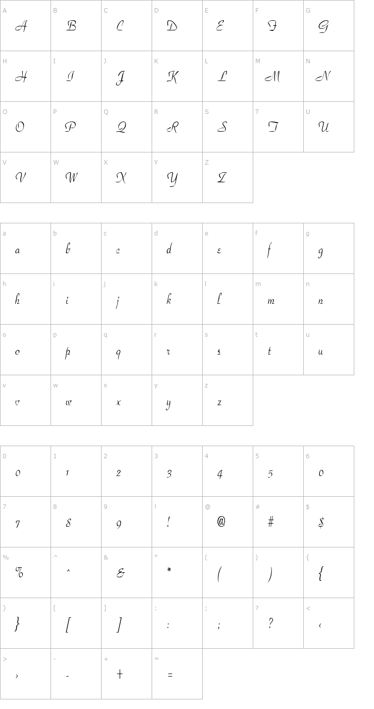 Character Map ParkplaceNarrow Regular Font