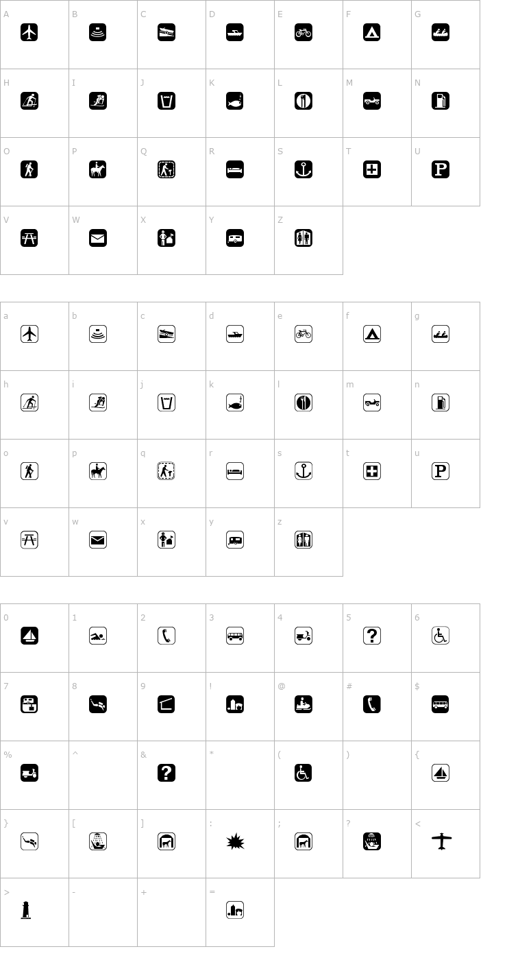 Character Map Parksymbol-Regular Font