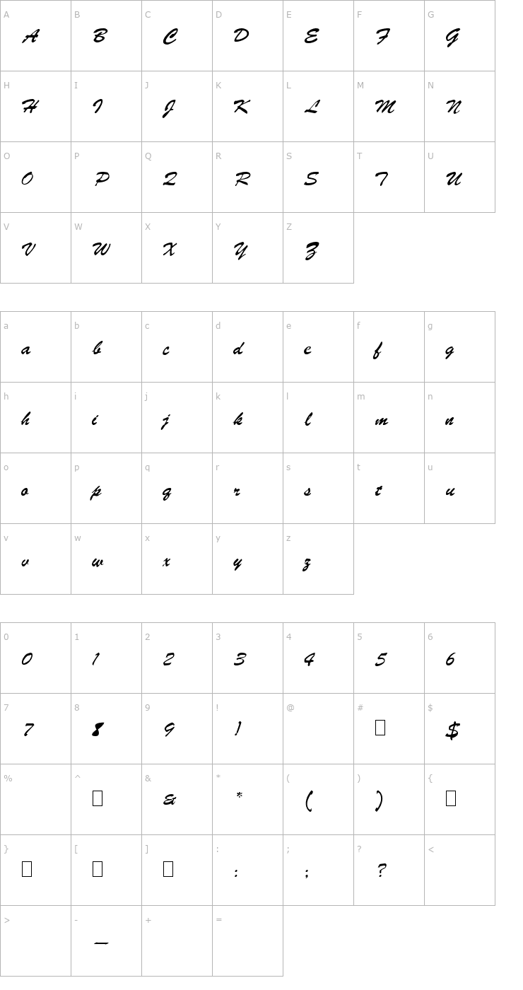 Character Map Parquet Font