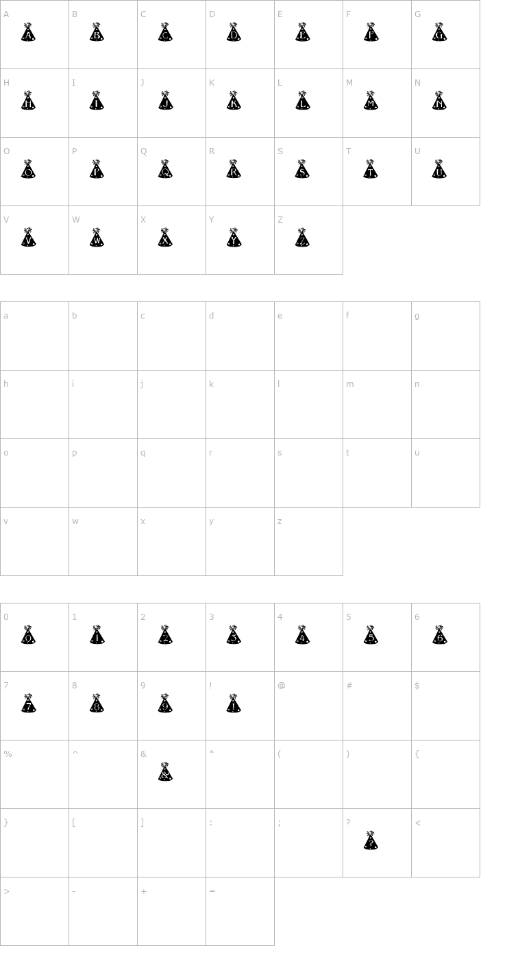 Character Map Party Hat Font