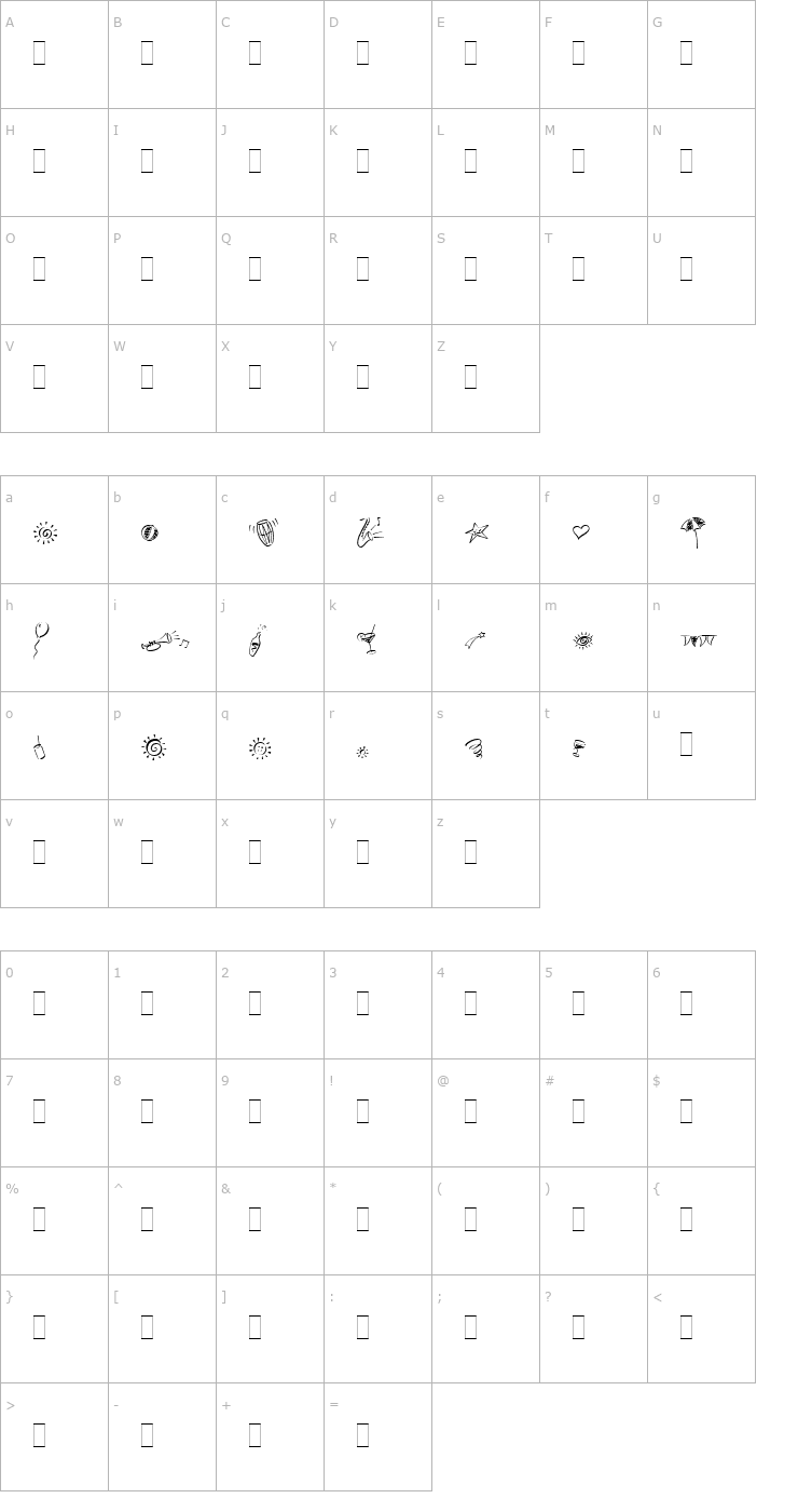 Character Map Party Pi LET Plain1.0 Font