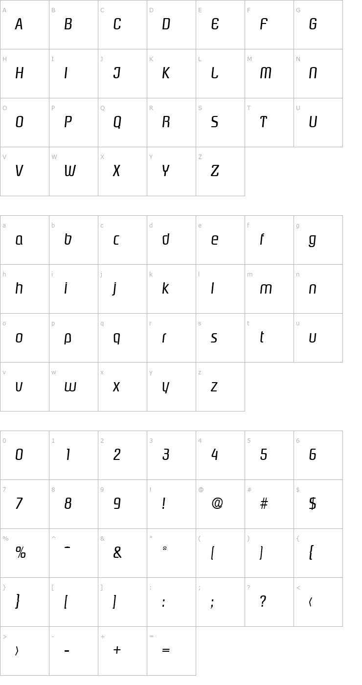 Character Map Pasadena-RegularIta Font