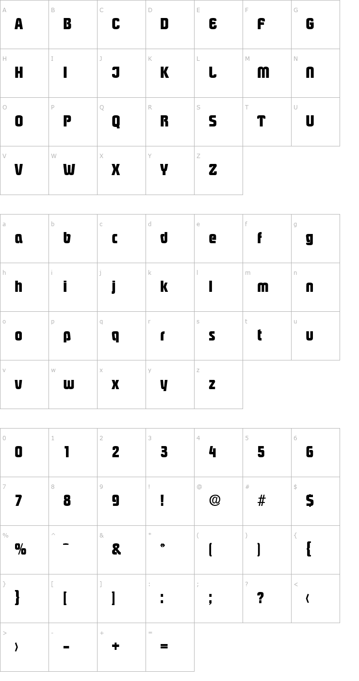 Character Map Pasadena-Serial-ExtraBold-Regular Font