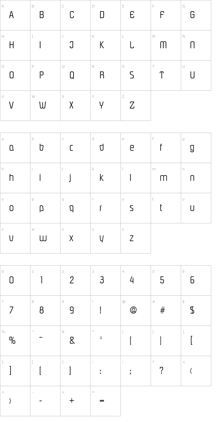 Character Map Pasadena-Serial-Light-Regular Font