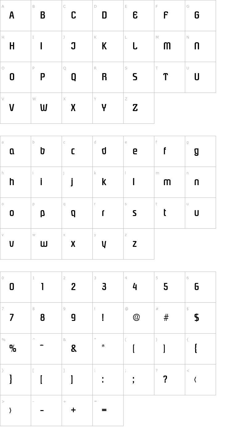 Character Map Pasadena-Serial-Medium-Regular Font