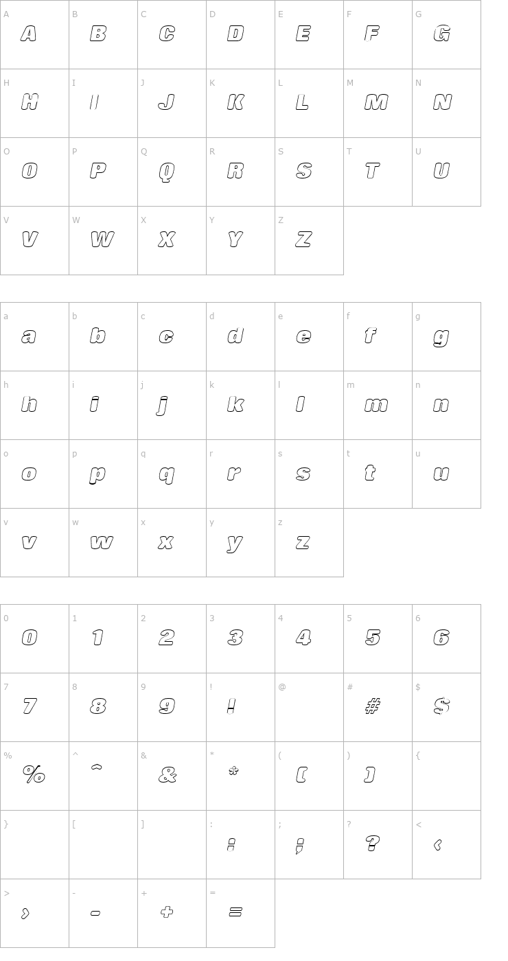 Character Map PatriciaBeckerOutline Italic Font