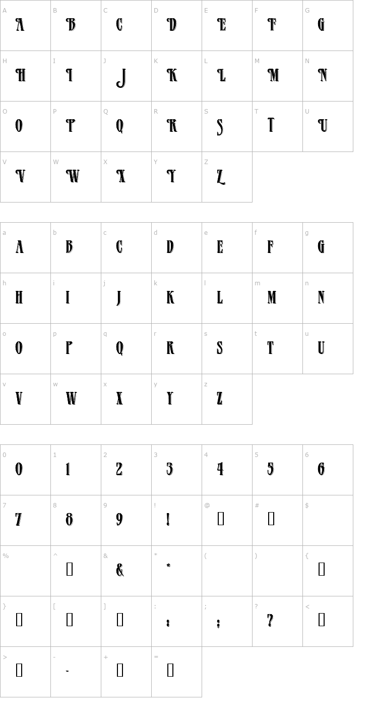 Character Map Patrician Blackshadow Font