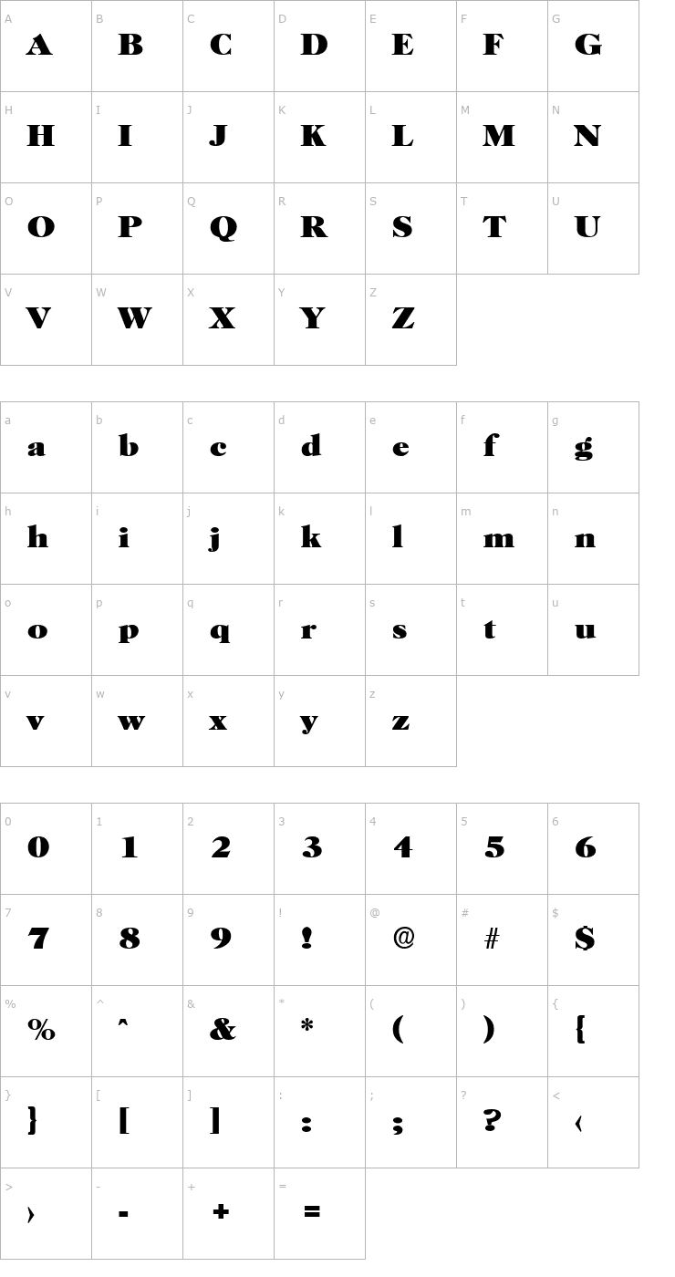 Character Map PaulBecker-Heavy Font