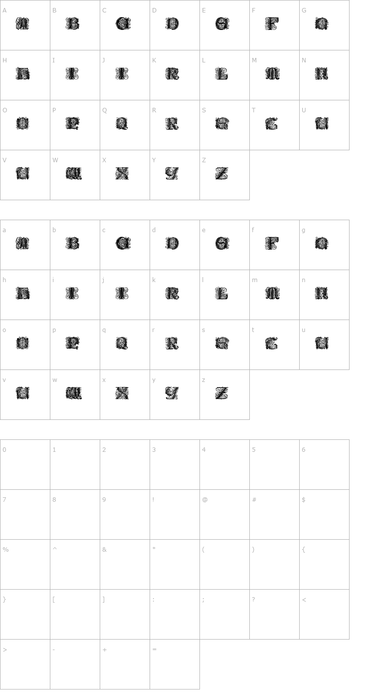 Character Map PaulusFranckInitialen Font