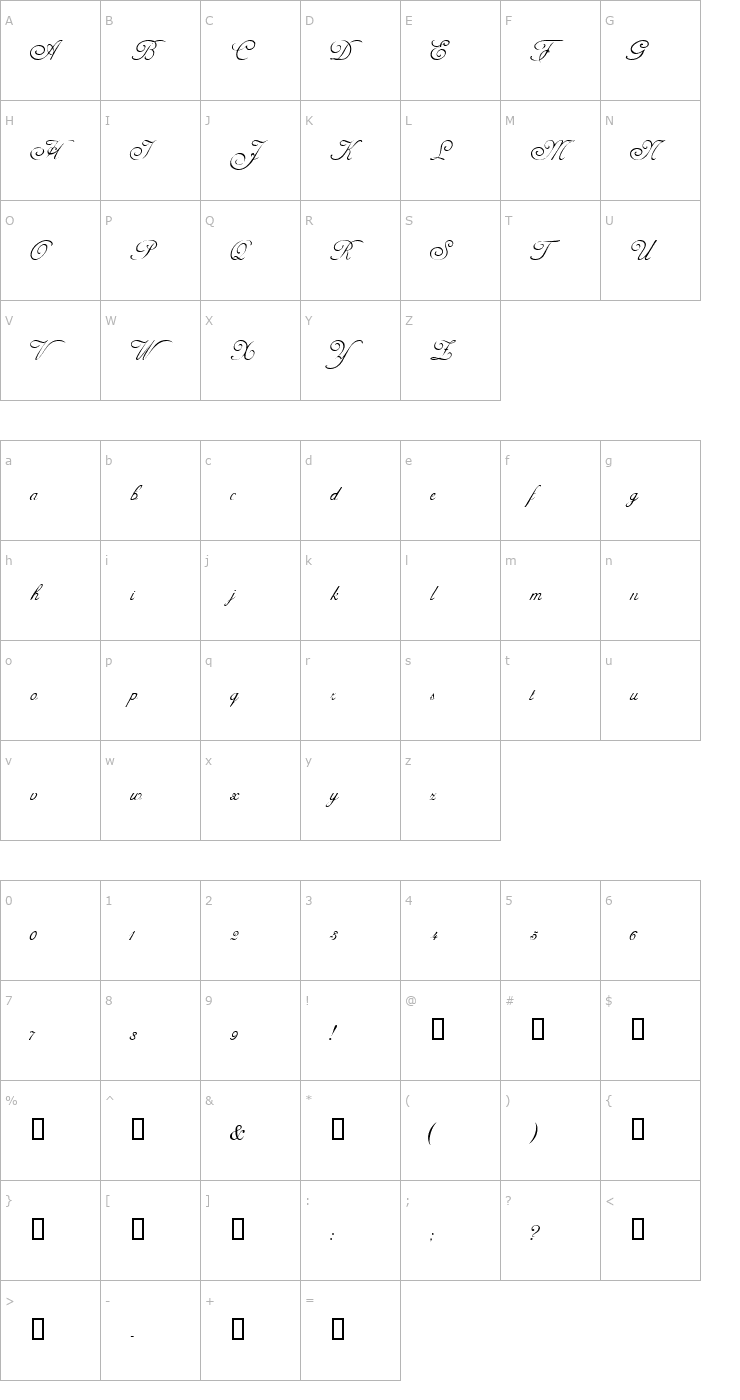 Character Map PavillionScriptSSK Font