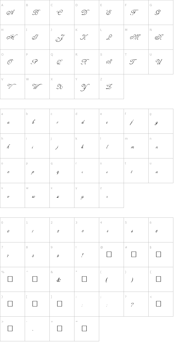 Character Map PavillionScriptSSK Regular Font