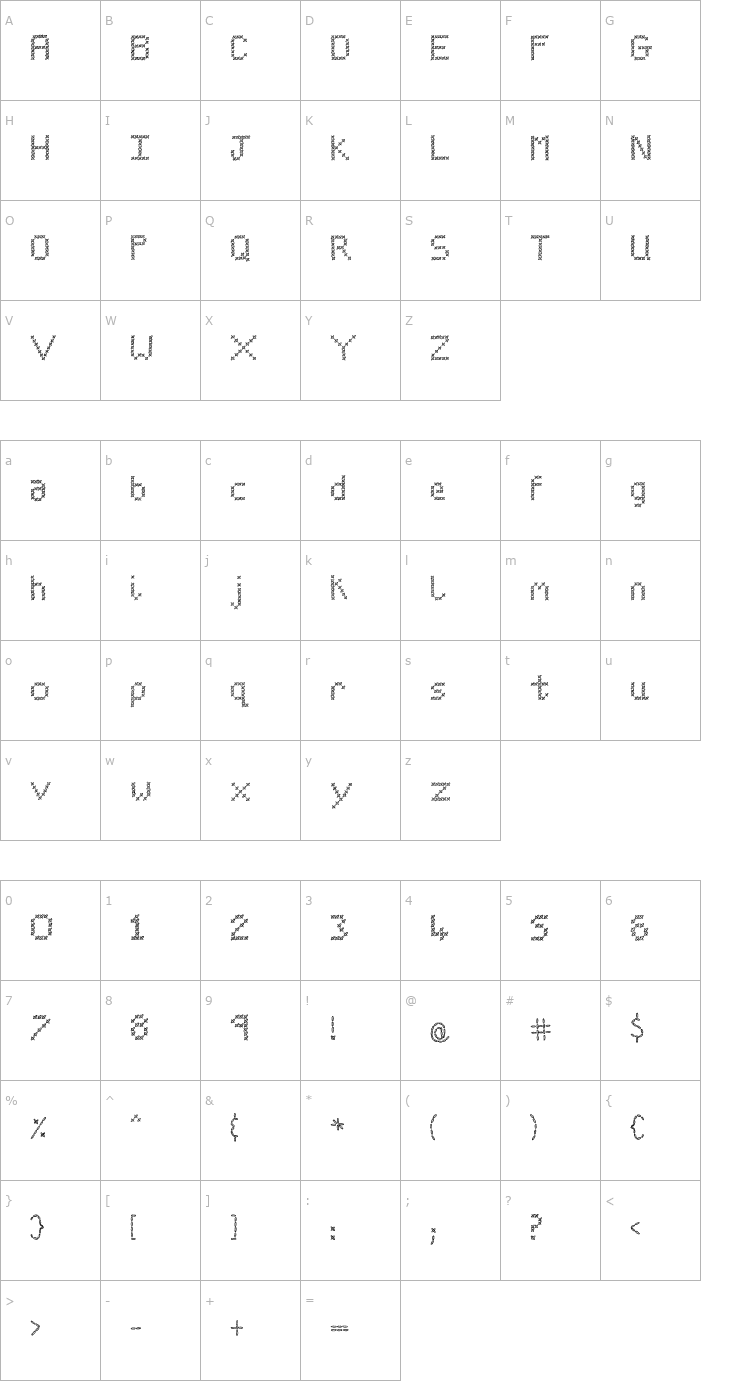 Character Map PC Cross Stitch Font
