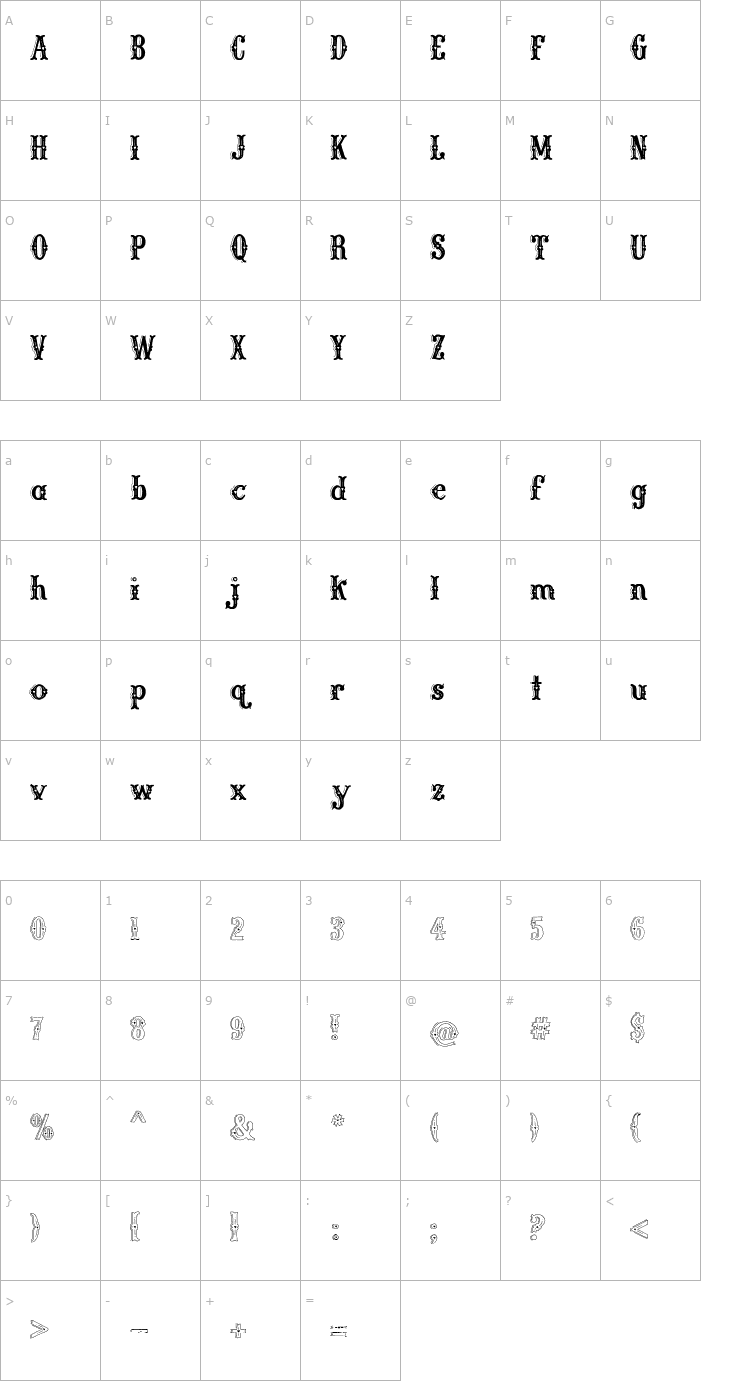Character Map PC Honeyville Fill Font