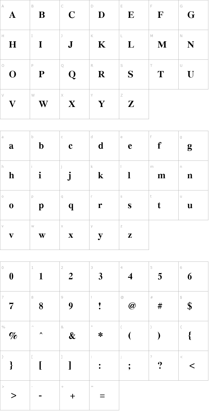 Character Map PC Tennessee Bold Font