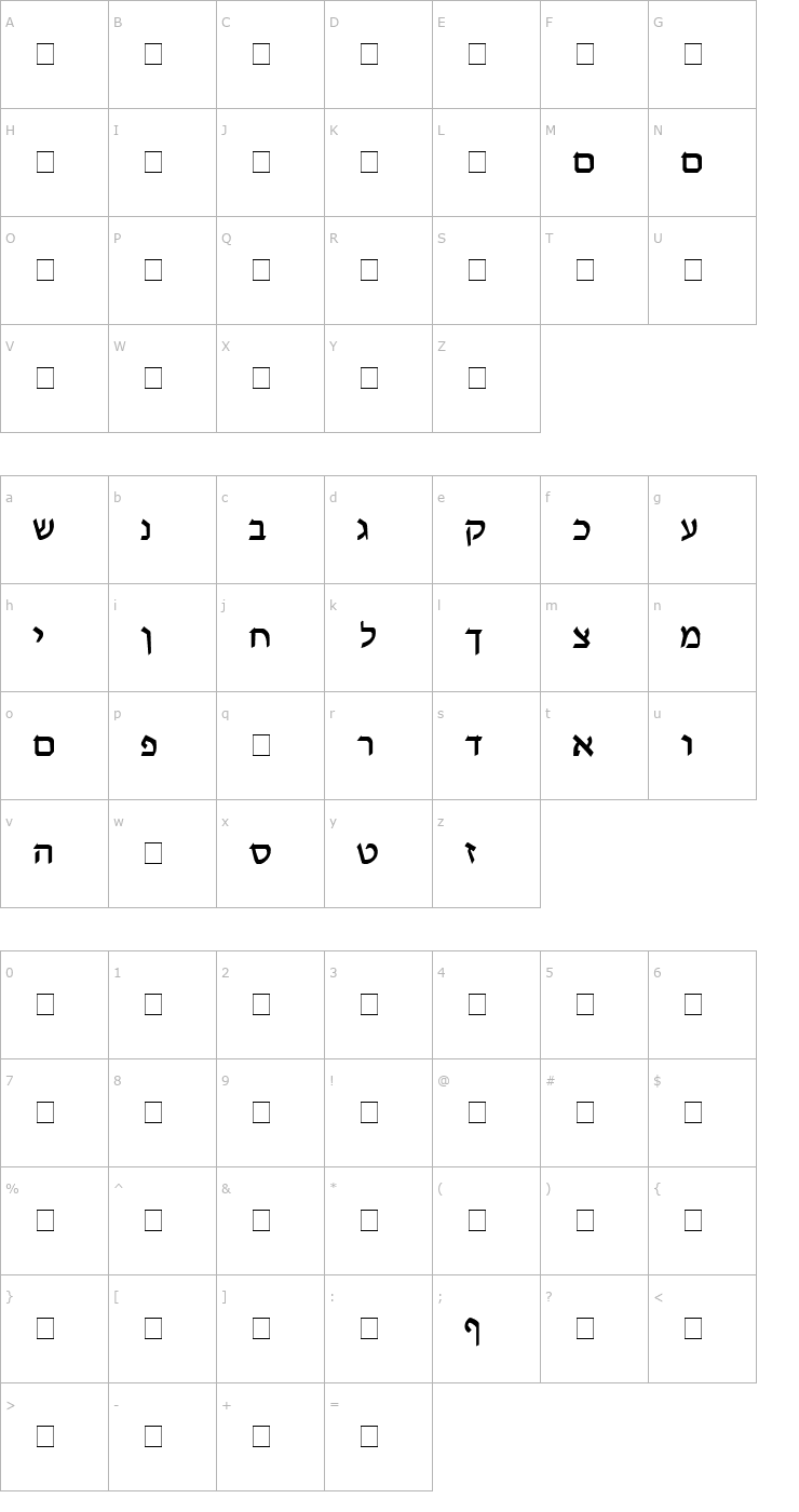 Character Map Pecan_ Melech_ Hebrew Font