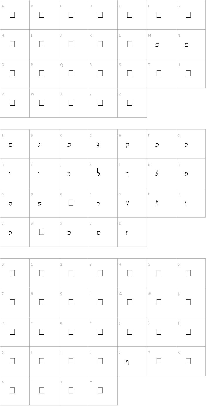 Character Map Pecan_ Rishon_ Hebrew Font