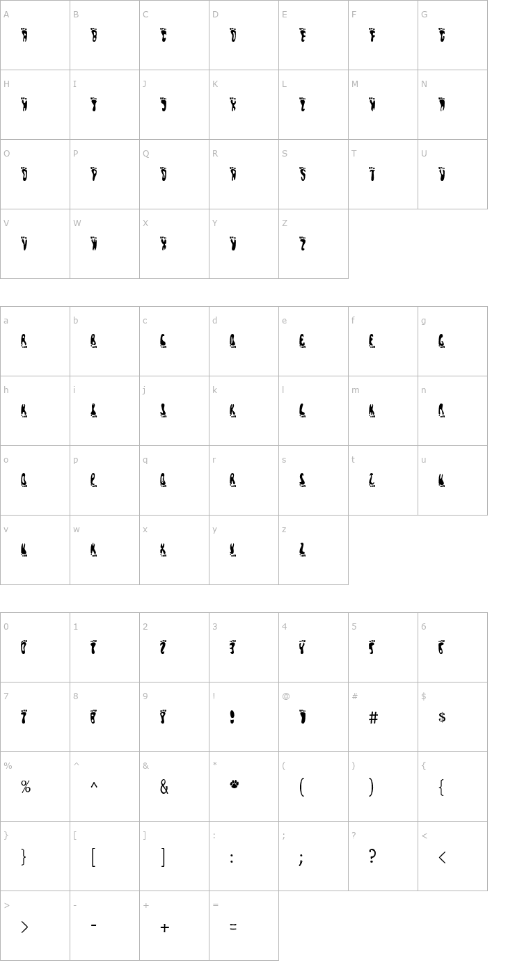 Character Map Pedestrian Font