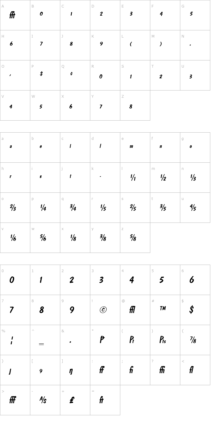 Character Map PedroExp Italic Font
