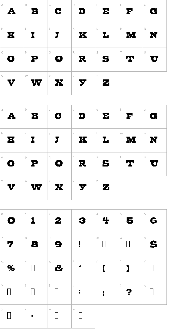 Character Map PeduncleNarrow Font
