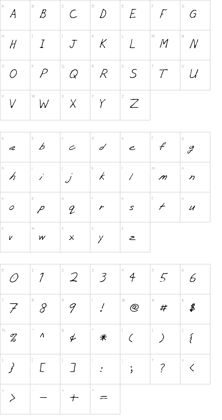 Character Map Peejay Regular Font