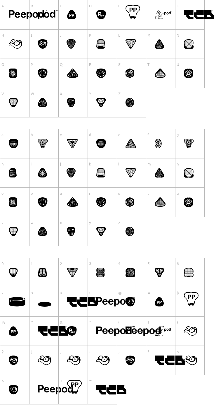 Character Map Peepod Font